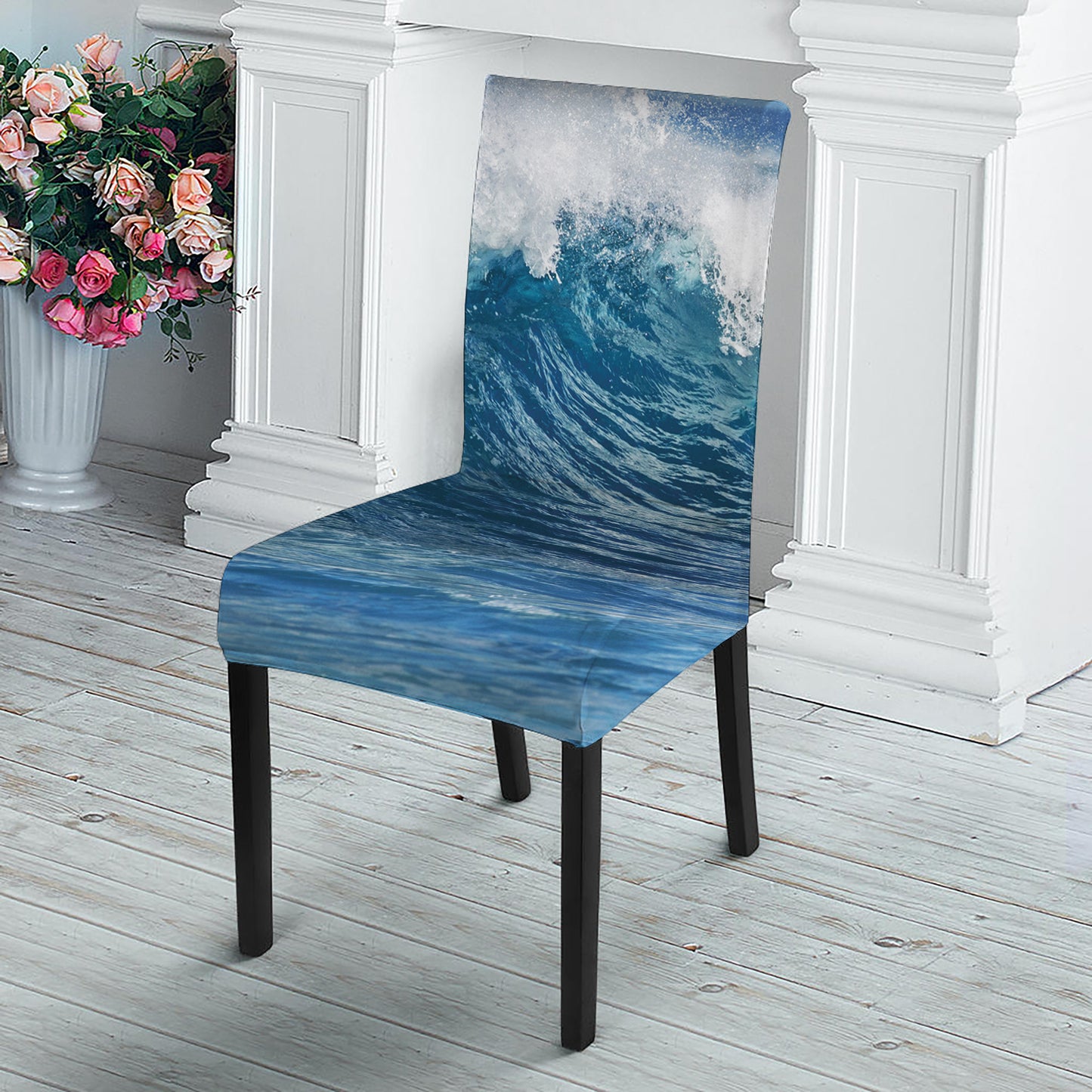 Dolphins Jumping Over Waves Print Dining Chair Slipcover