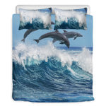 Dolphins Jumping Over Waves Print Duvet Cover Bedding Set