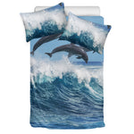 Dolphins Jumping Over Waves Print Duvet Cover Bedding Set