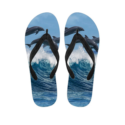 Dolphins Jumping Over Waves Print Flip Flops
