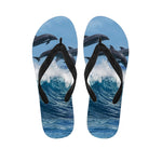 Dolphins Jumping Over Waves Print Flip Flops