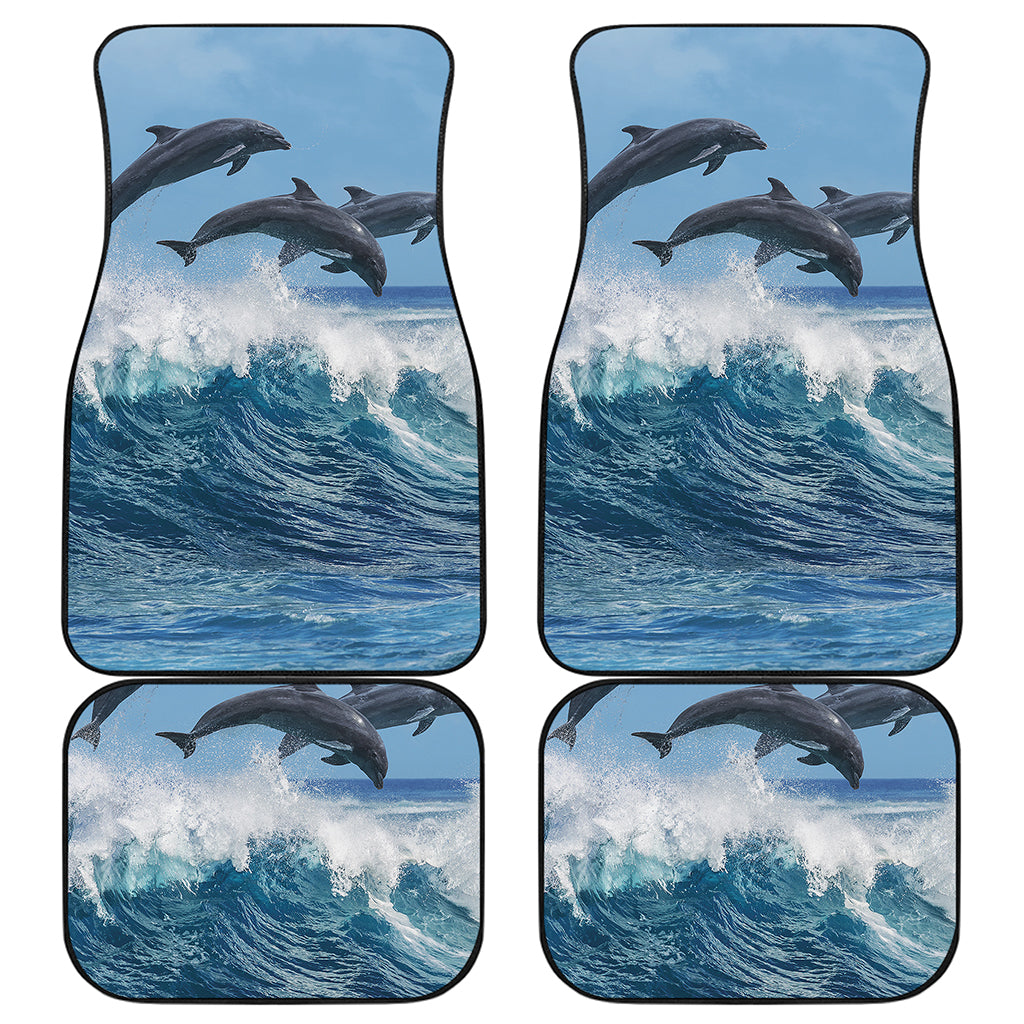Dolphins Jumping Over Waves Print Front and Back Car Floor Mats