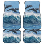 Dolphins Jumping Over Waves Print Front and Back Car Floor Mats
