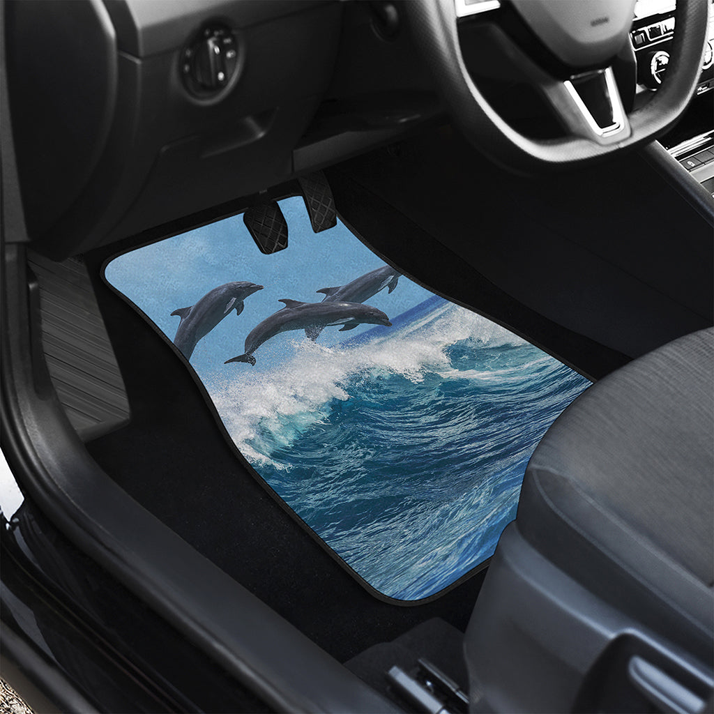 Dolphins Jumping Over Waves Print Front and Back Car Floor Mats