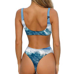 Dolphins Jumping Over Waves Print Front Bow Tie Bikini