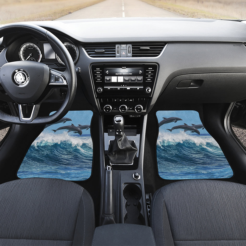 Dolphins Jumping Over Waves Print Front Car Floor Mats