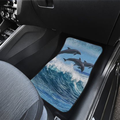 Dolphins Jumping Over Waves Print Front Car Floor Mats