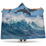 Dolphins Jumping Over Waves Print Hooded Blanket