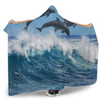 Dolphins Jumping Over Waves Print Hooded Blanket