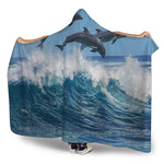 Dolphins Jumping Over Waves Print Hooded Blanket