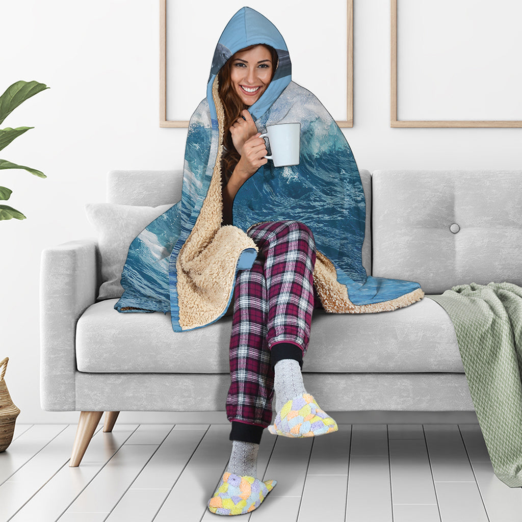 Dolphins Jumping Over Waves Print Hooded Blanket