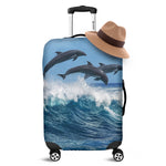 Dolphins Jumping Over Waves Print Luggage Cover