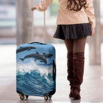 Dolphins Jumping Over Waves Print Luggage Cover