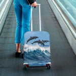 Dolphins Jumping Over Waves Print Luggage Cover