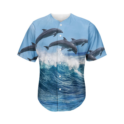 Dolphins Jumping Over Waves Print Men's Baseball Jersey