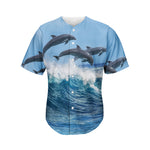 Dolphins Jumping Over Waves Print Men's Baseball Jersey
