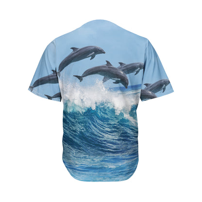 Dolphins Jumping Over Waves Print Men's Baseball Jersey