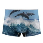 Dolphins Jumping Over Waves Print Men's Boxer Briefs