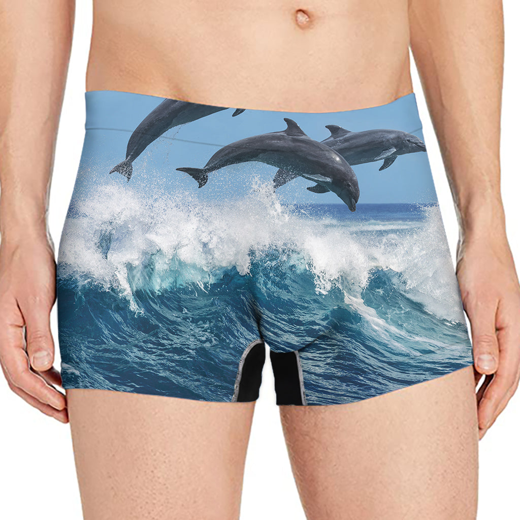Dolphins Jumping Over Waves Print Men's Boxer Briefs