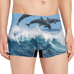 Dolphins Jumping Over Waves Print Men's Boxer Briefs