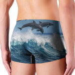 Dolphins Jumping Over Waves Print Men's Boxer Briefs