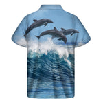 Dolphins Jumping Over Waves Print Men's Short Sleeve Shirt
