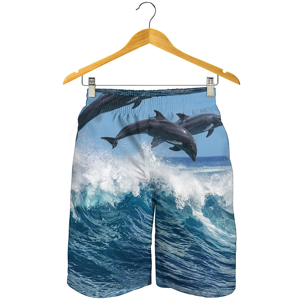 Dolphins Jumping Over Waves Print Men's Shorts