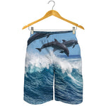 Dolphins Jumping Over Waves Print Men's Shorts