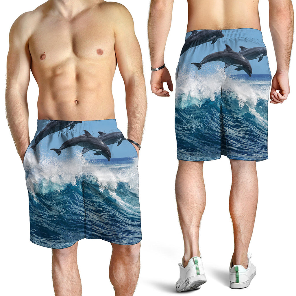 Dolphins Jumping Over Waves Print Men's Shorts