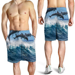 Dolphins Jumping Over Waves Print Men's Shorts