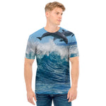 Dolphins Jumping Over Waves Print Men's T-Shirt