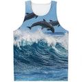 Dolphins Jumping Over Waves Print Men's Tank Top