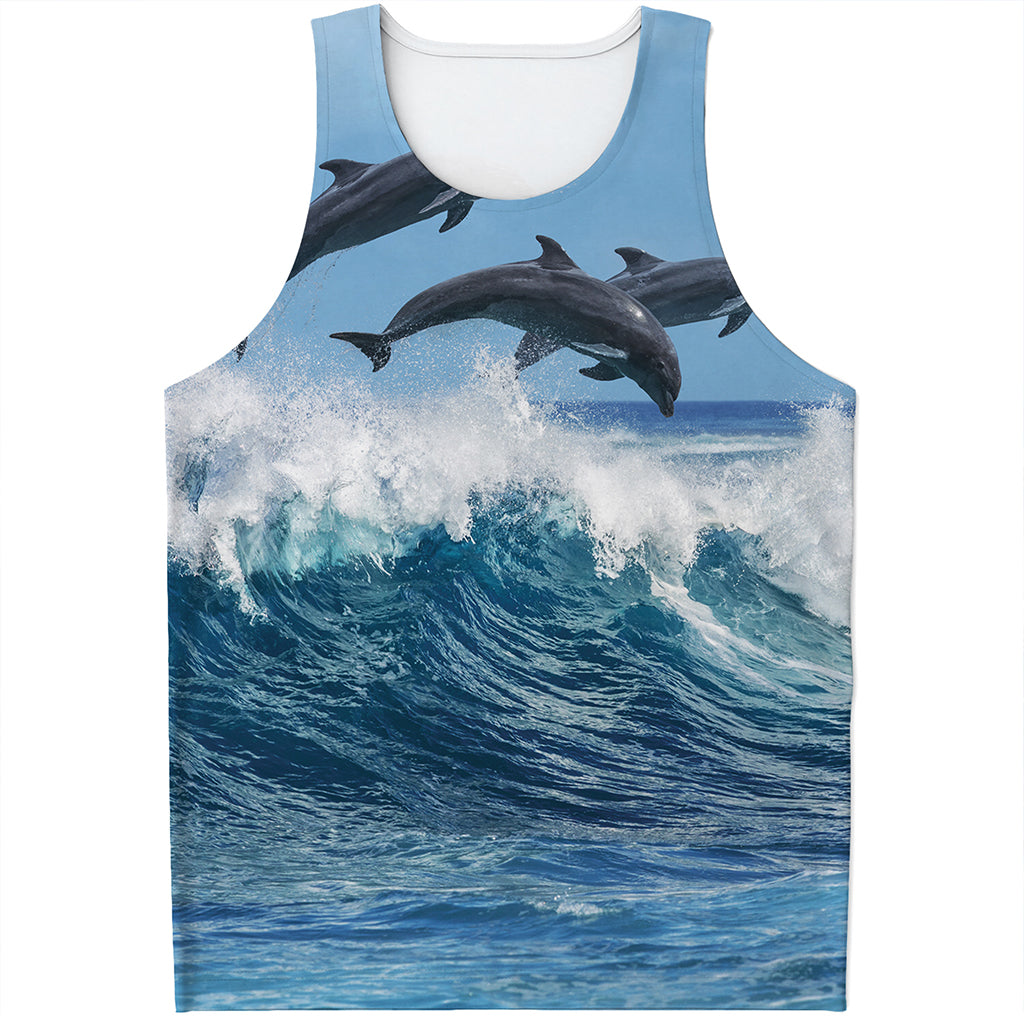 Dolphins Jumping Over Waves Print Men's Tank Top
