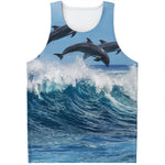 Dolphins Jumping Over Waves Print Men's Tank Top