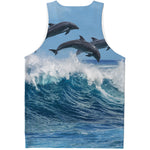 Dolphins Jumping Over Waves Print Men's Tank Top