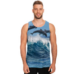 Dolphins Jumping Over Waves Print Men's Tank Top