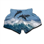 Dolphins Jumping Over Waves Print Muay Thai Boxing Shorts
