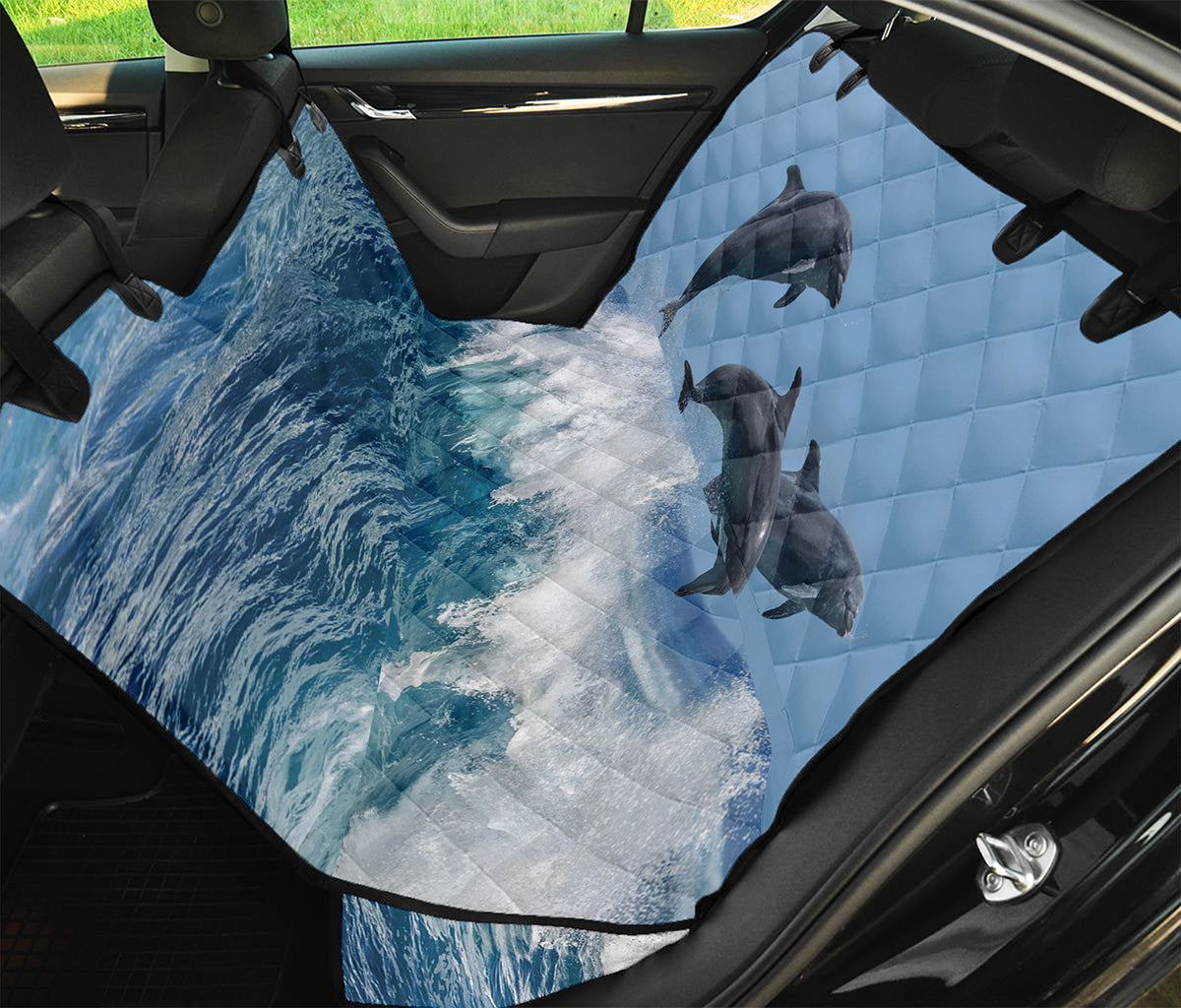 Dolphins Jumping Over Waves Print Pet Car Back Seat Cover