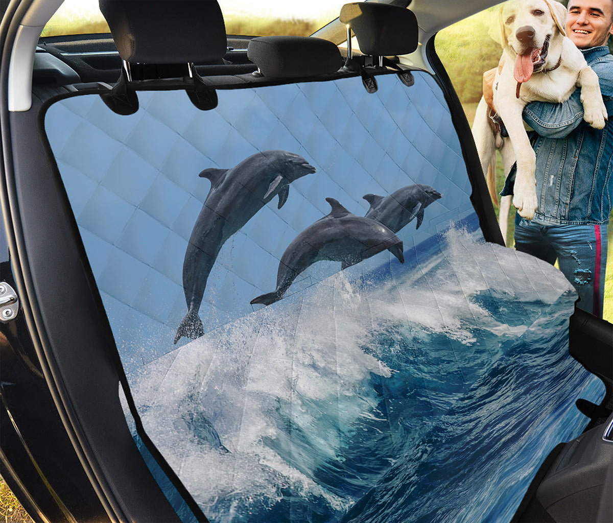 Dolphins Jumping Over Waves Print Pet Car Back Seat Cover