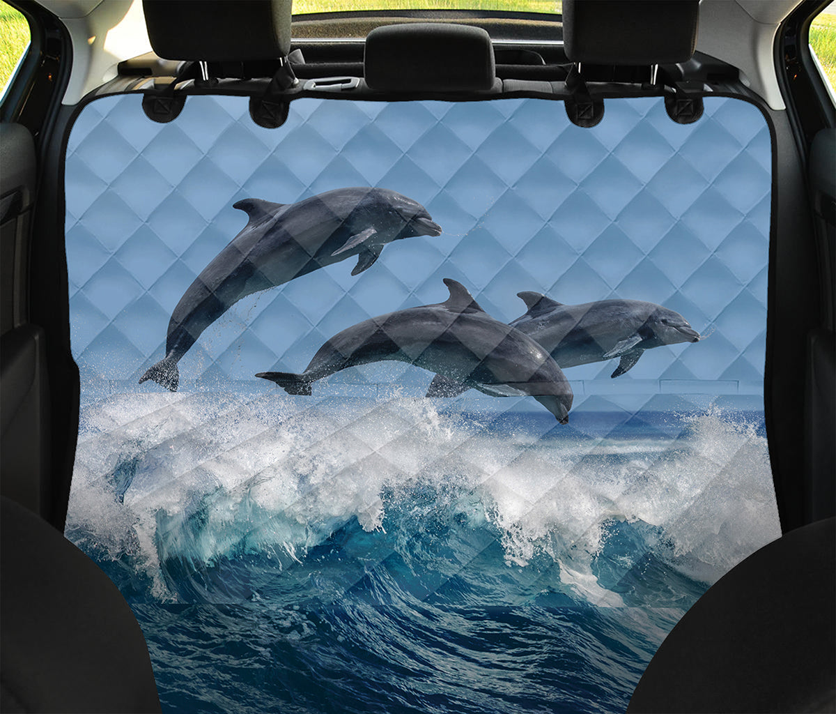 Dolphins Jumping Over Waves Print Pet Car Back Seat Cover