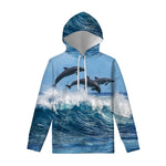 Dolphins Jumping Over Waves Print Pullover Hoodie