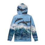 Dolphins Jumping Over Waves Print Pullover Hoodie