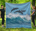 Dolphins Jumping Over Waves Print Quilt