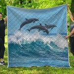 Dolphins Jumping Over Waves Print Quilt
