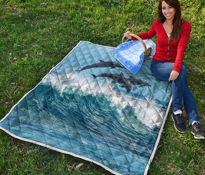 Dolphins Jumping Over Waves Print Quilt