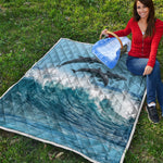 Dolphins Jumping Over Waves Print Quilt