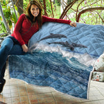 Dolphins Jumping Over Waves Print Quilt