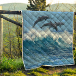 Dolphins Jumping Over Waves Print Quilt