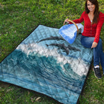 Dolphins Jumping Over Waves Print Quilt