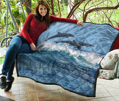 Dolphins Jumping Over Waves Print Quilt